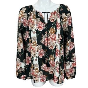 Daniel Rainn DR2 Blooming Floral Tie Neck Long Sleeve Polyester Blouse Large